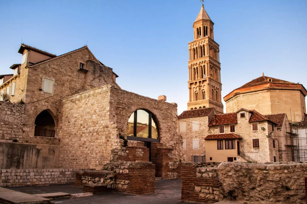 Scene from the old city of split and the view of old bell tower stockpack adobe stock Scene from the old city of Split and the view of old bell tower